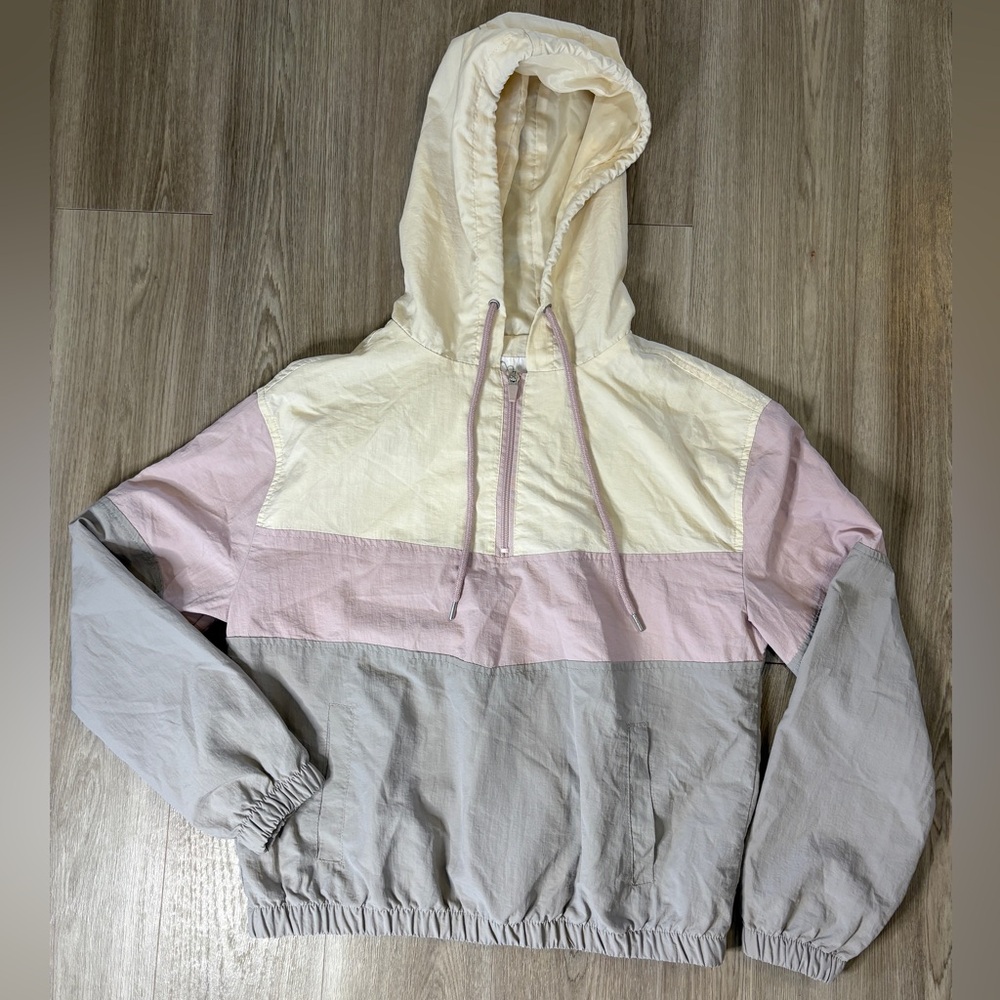 Full Tilt 90’s cream pastel quarter zip windbreaker bomber jacket size Large